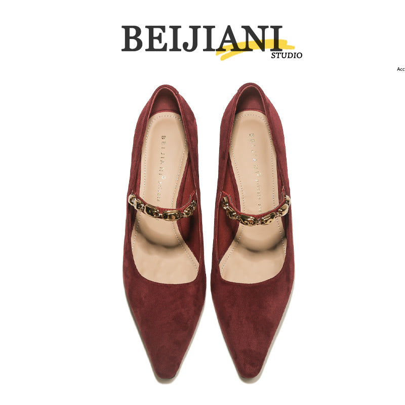 Women's French Cashmere Temperament High Chunky Mid Women's Fashion Shoes
