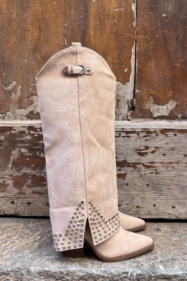 Pointed Toe Belt Lock Pants Large Size Fashion Decorative Rivets Boots
