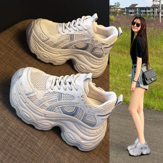 Women's Bottom Height Increasing Insole Mesh Breathable For Spring Muffin Sports Casual Shoes