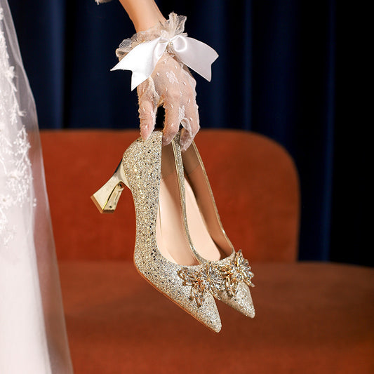Women's High Chunky Rhinestone Bow Buckle Bridal Plus Size Sizes Heels