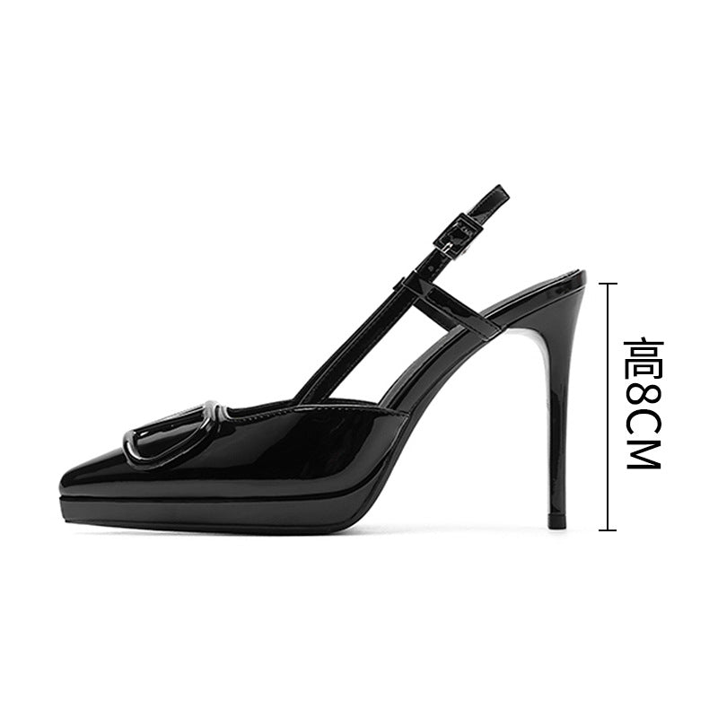 Women's Elegant V Buckle Closed Toe Back Empty Summer High Heeled Sandals
