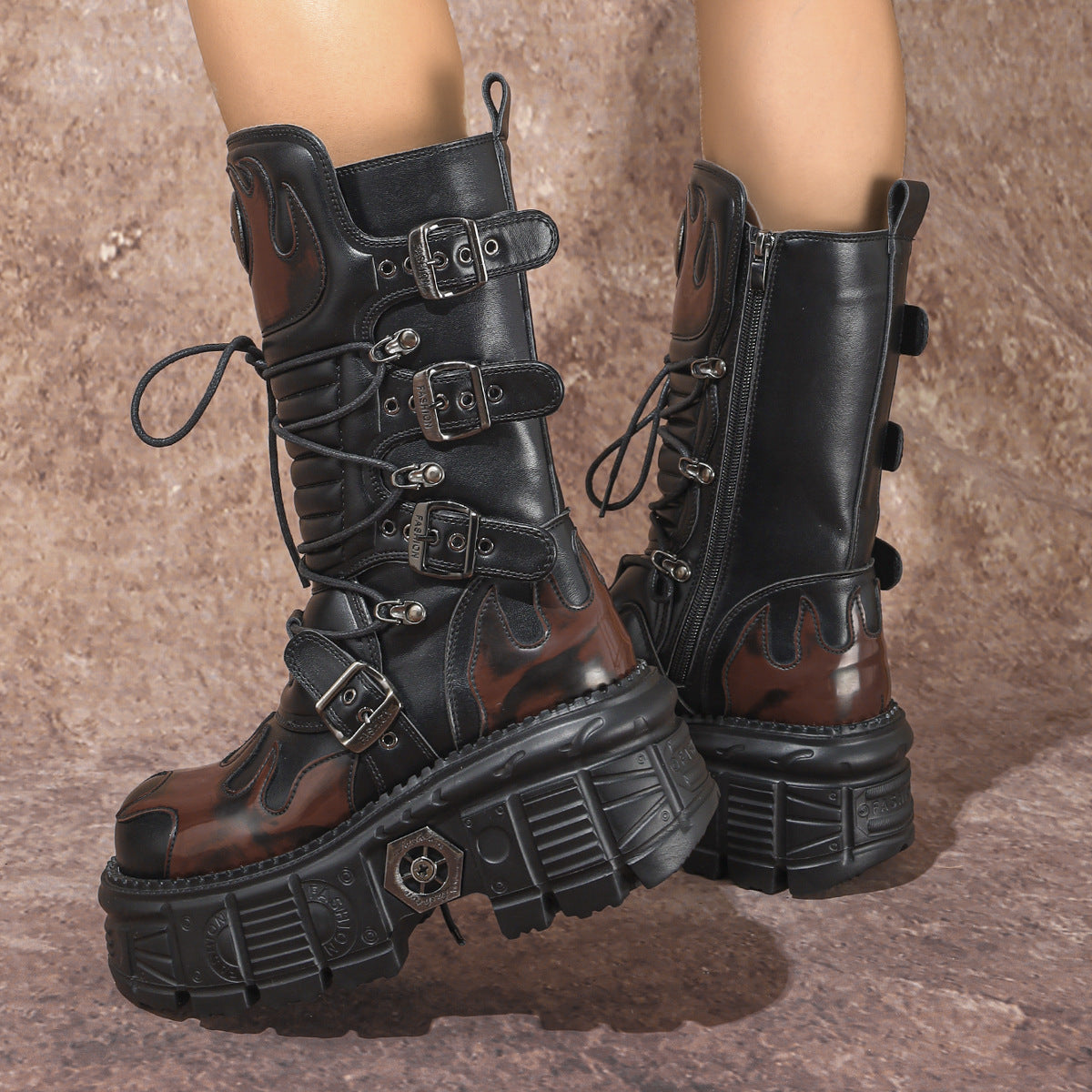Metal Tank Thick Bottom Middle Gothic Style Martin Female Hot Women's Leather Boots