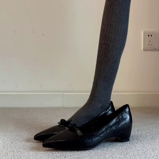 Women's Version Pointed Toe Pumps Versatile Workplace Commuter Black Retro Chunky Heels