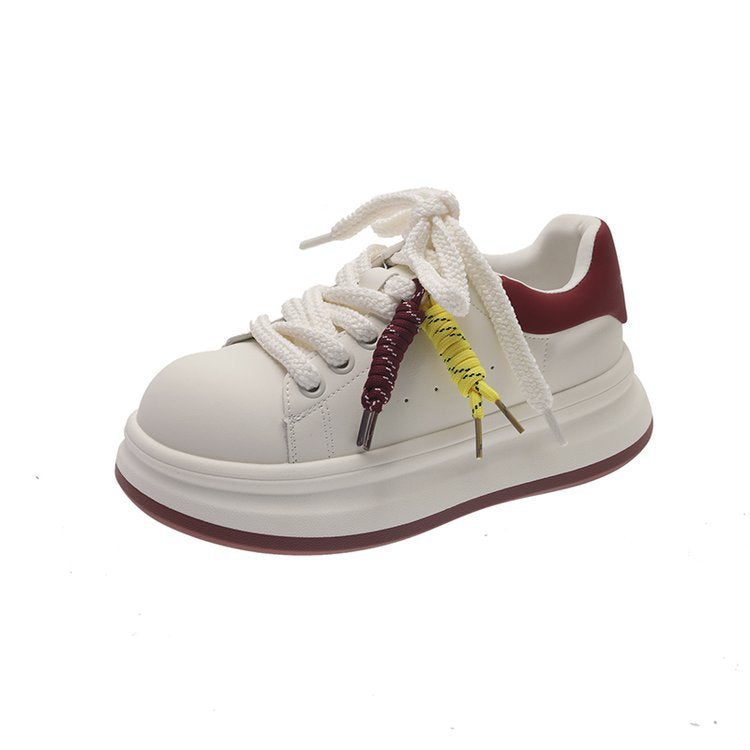 Cowhide Version Height Increasing Soft Platform White Female Women's Sports Shoes