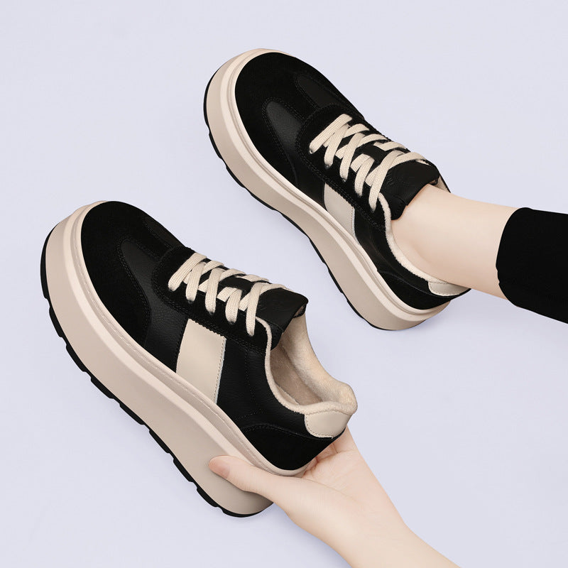 Women's Small Height Increasing German Training Platform Leisure Black Sports Casual Shoes