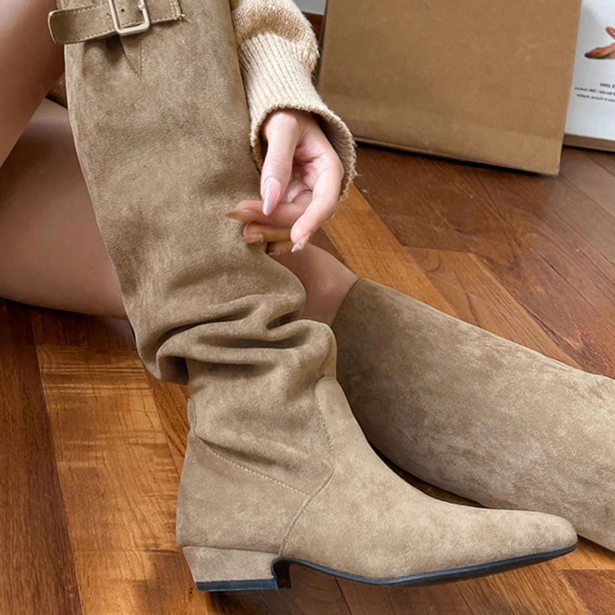 Women's Lazy Retro Pile Style French Skinny High Leg Boots
