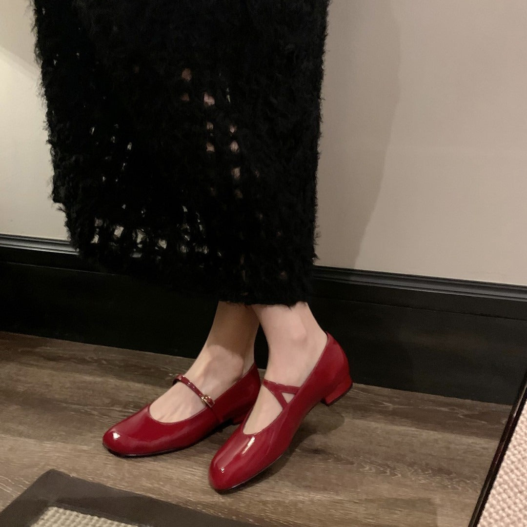Women's High-grade Patent Buckled Chunky Mary Jane Versatile Women's Fashion Shoes