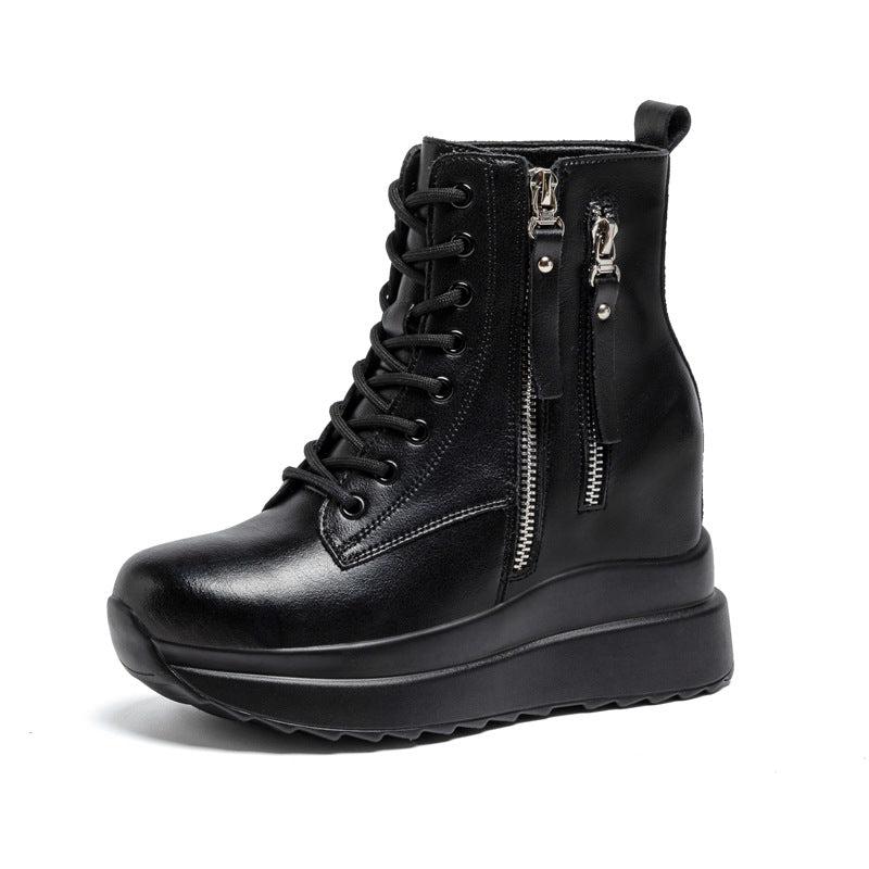 Women's Korean Platform White Sports Ankle Women's Leather Boots