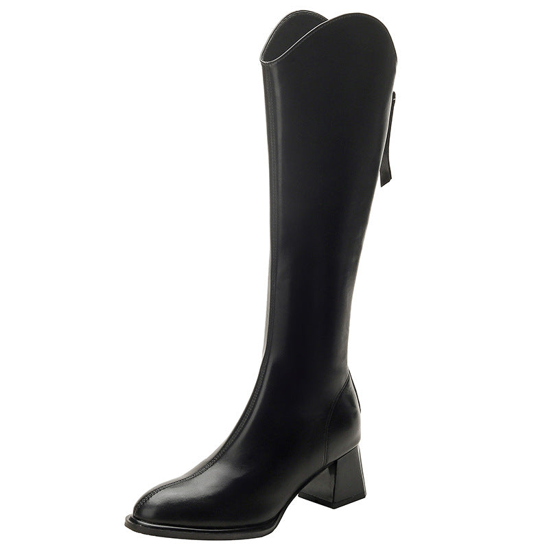 Slouchy Women's High-cut Coffee Color Thin Women's Leather Boots