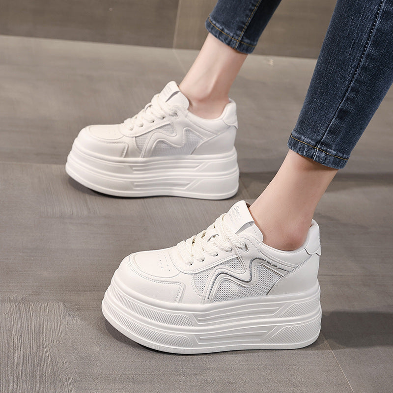 Women's Thick Bottom Height Increasing Insole White Spring Muffin Sports Casual Shoes