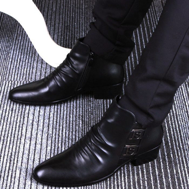 Men's Pointed Ankle Korean Style British Tide Height Increasing Insole Business Men's Martin Boots