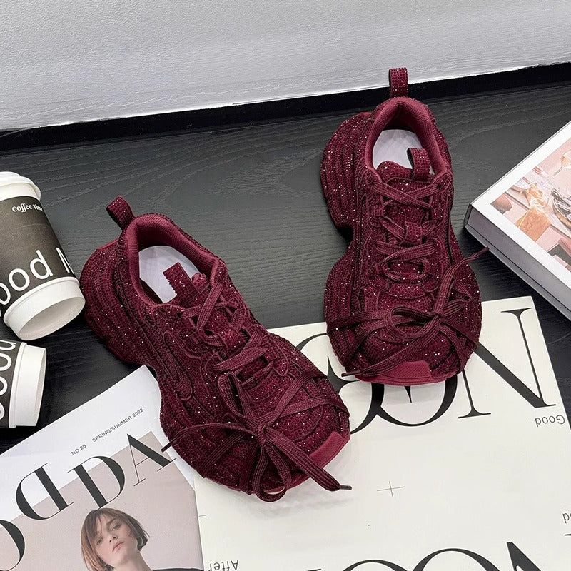 Rhinestone Starry Sky Dad Thick Bottom Elevator Wild Full Casual Shoes