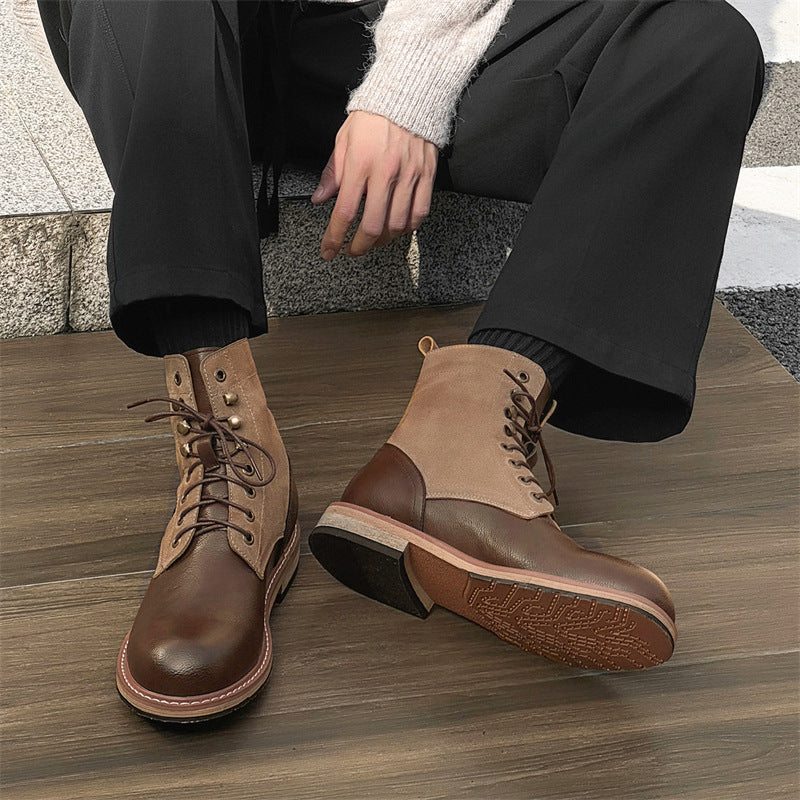 British Retro Platform Drawstring Patchwork Worker Boots