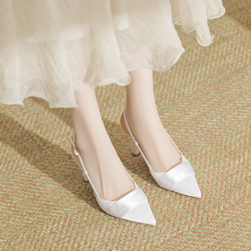 Women's Stilettos Pointed French Style Temperament Satin Buckle Simple Heels