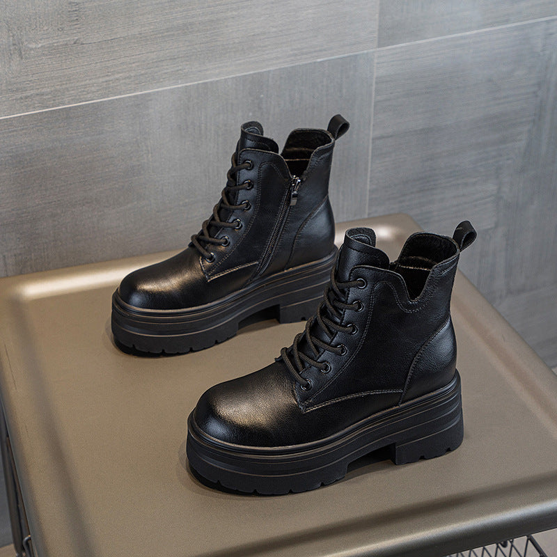 Women's Autumn Small Platform Wedge Inner Height Increase Mid Short Boots