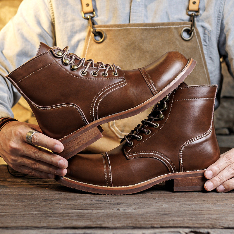Worker Male American Retro Short Paratrooper Crazy Horse Men's Martin Boots