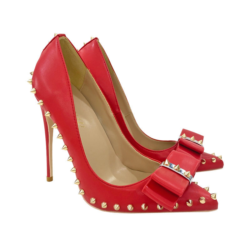 Women's Bowknot High Stiletto Sexy Pointed Shallow Mouth Men's Shoes