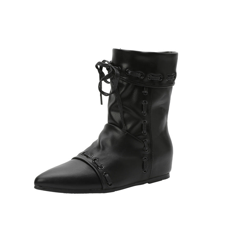 Women's Increasing Insole Western Pointed Toe Flat Ankle Fashion Not Tired Women's Leather Boots