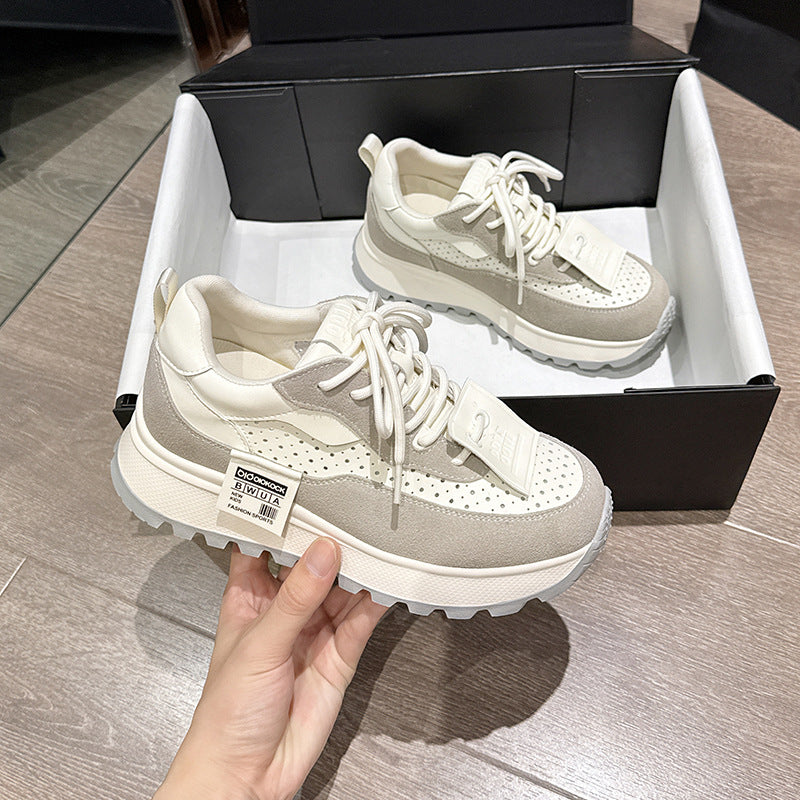 Women's Thick-soled Breathable Invisible Elevated White German Sports Casual Shoes