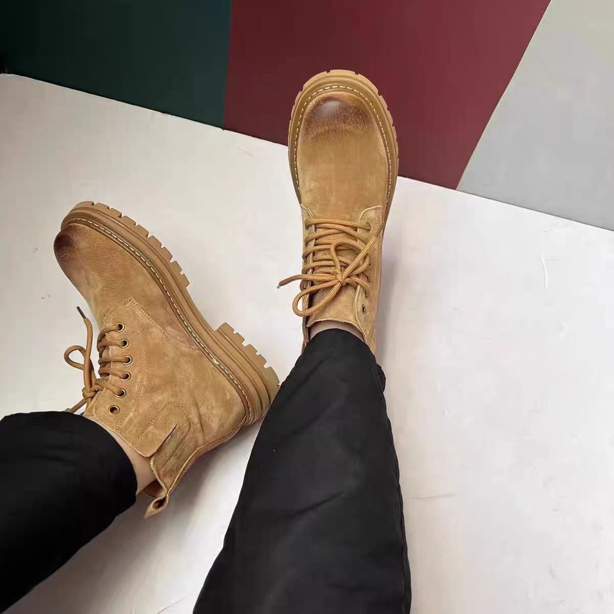 Men's Increasing Fleece-lined British Retro Rhubarb Ankle Boots