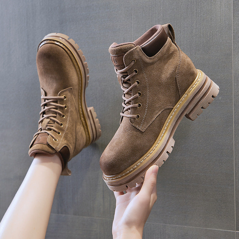 Women's Soft Bottom Retro Short Cow Suede Boots