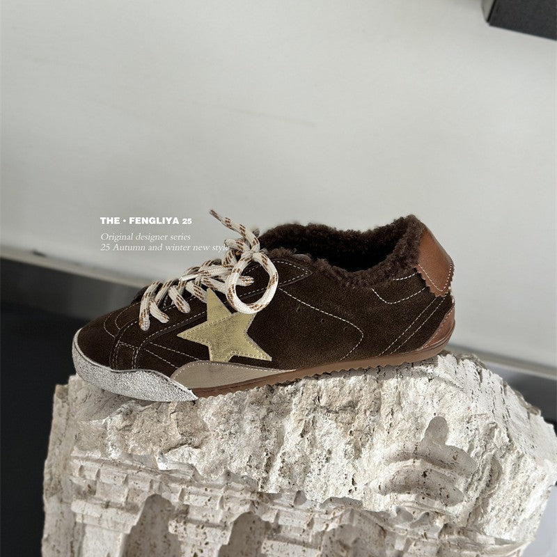 Women's Fleece-lined German Training Board Winter Warm Retro Women's Casual Shoes