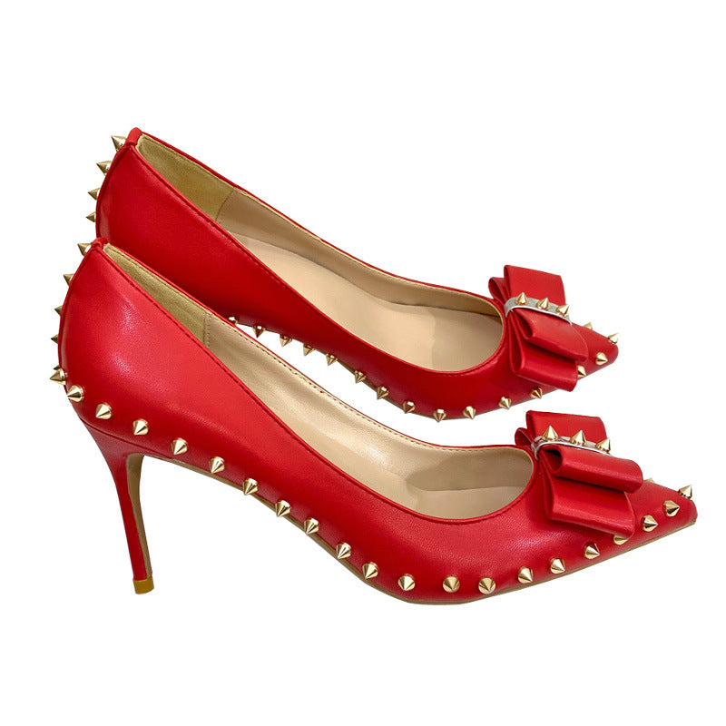 Women's Bowknot High Stiletto Sexy Pointed Shallow Mouth Men's Shoes