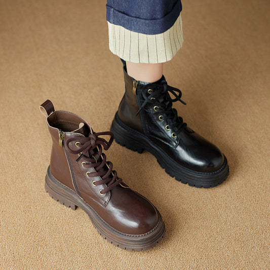 Women's Ankle Martin British Style Cowhide Side Boots