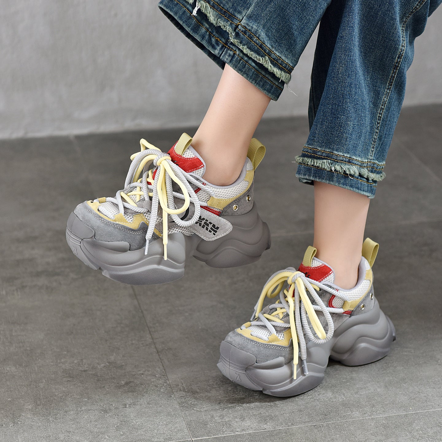 Women's Spring Fashion Color Contrast Thick Bottom Sneakers