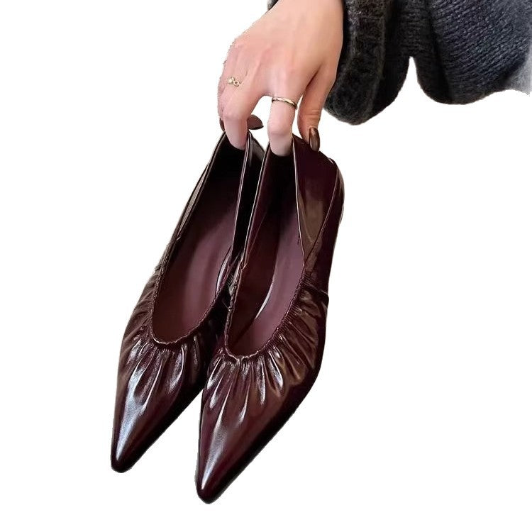 Sheepskin Sexy Pointed Pleated Soft Pumps Shallow Mouth Women's Fashion Shoes