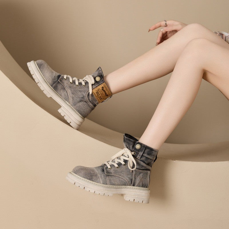 Women's Increasing Insole Denim Martin Spring Thick Boots