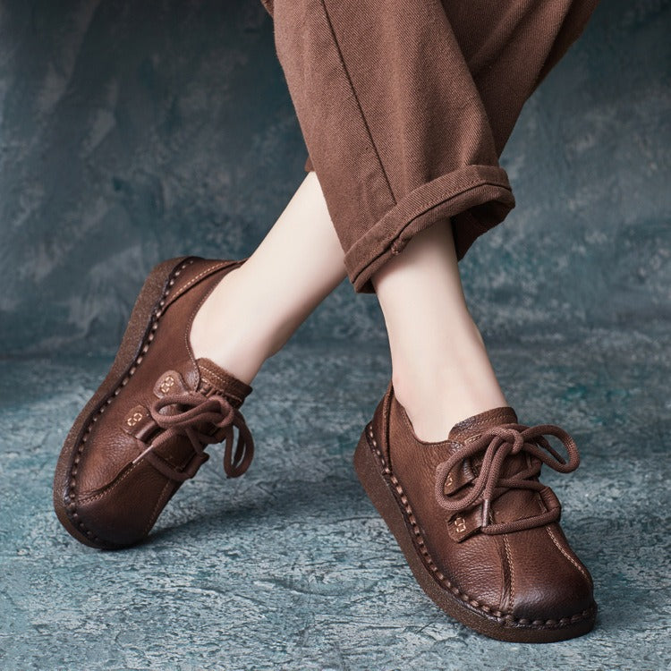 Women's Style Vintage Cowhide Flat-heeled Pumps Soft Women's Casual Shoes