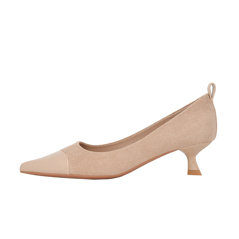 Suede Stitching Gold Style High Autumn Heels
