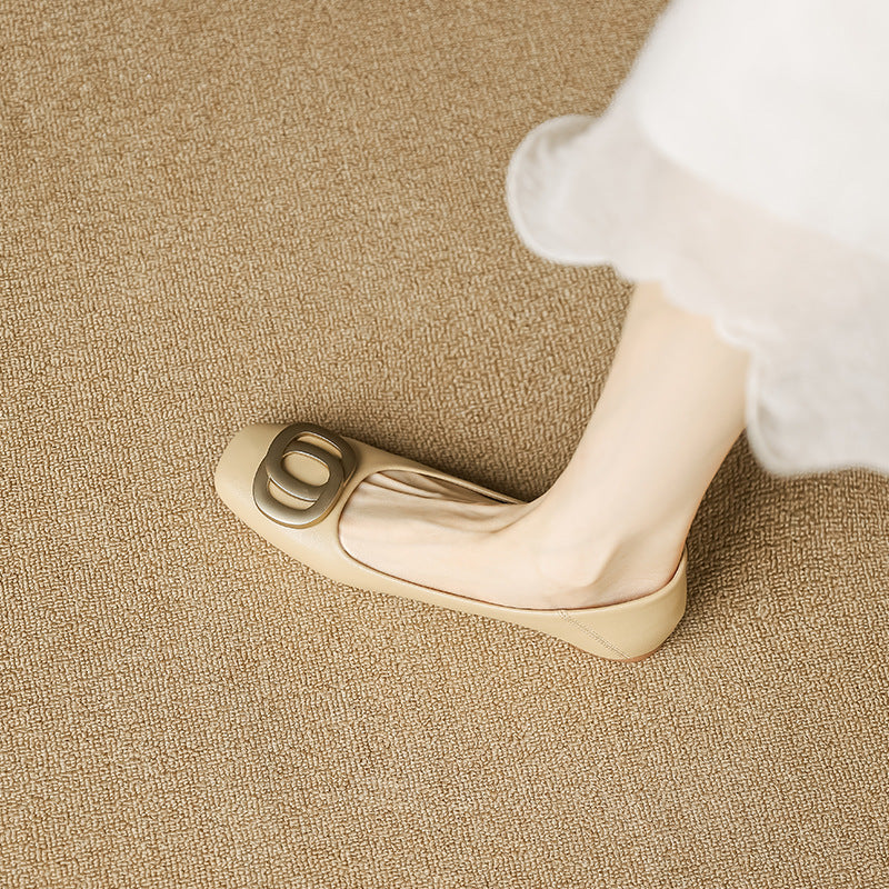 Women's Genuine Glove French Style Low-cut Square Toe Soft Women's Fashion Shoes