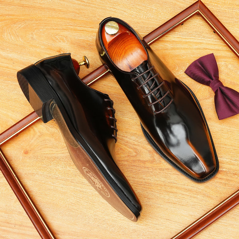 Men's Pointed Toe Glossy Top Layer Cowhide Inner Soft Bottom Groom Men's Casual Leather Shoes
