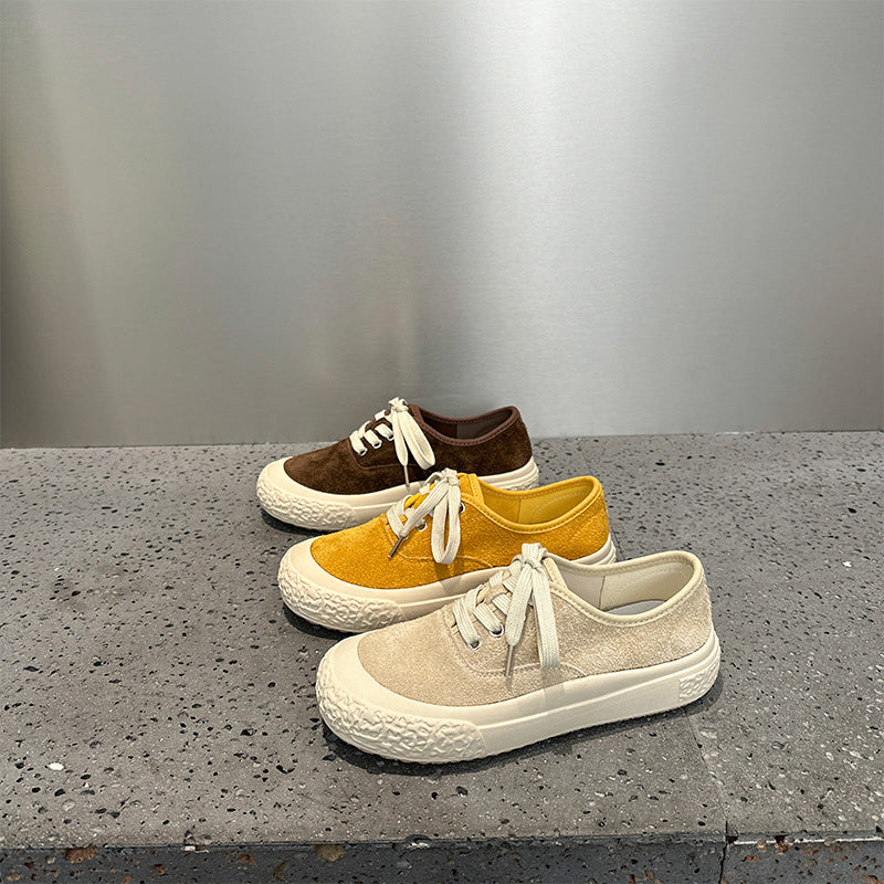 Women's First Layer Cowhide Platform Spring Running Korean Flat Women's Casual Shoes