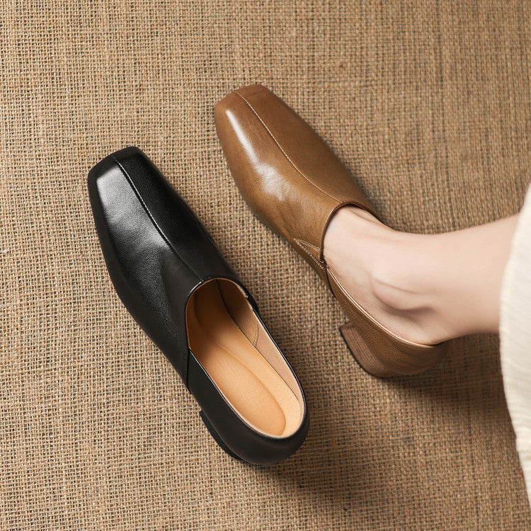 Women's Square Toe Chunky Small Elegant Deep Mouth Minimalist Style Women's Fashion Shoes