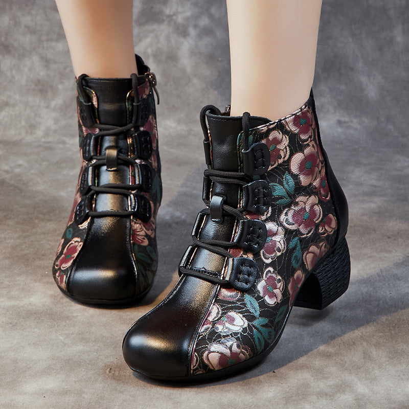 Women's Style Winter Short Chunky Soft Soled Veet Women's Leather Boots