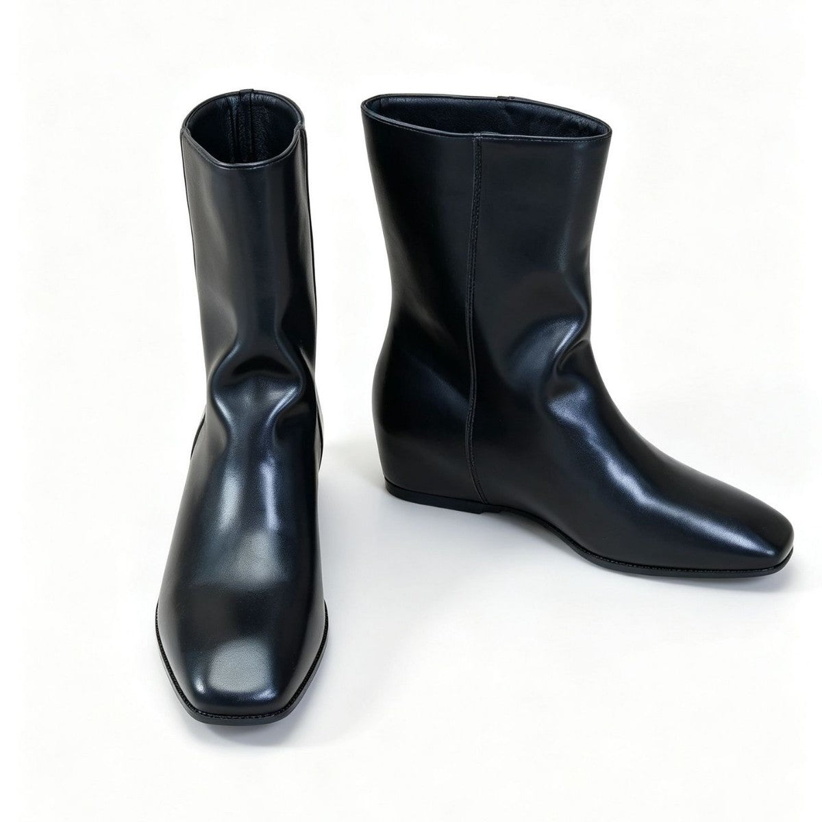 Women's Square Head Slimming Simple Height Increasing Insole Wide Tube Knight Women's Leather Boots