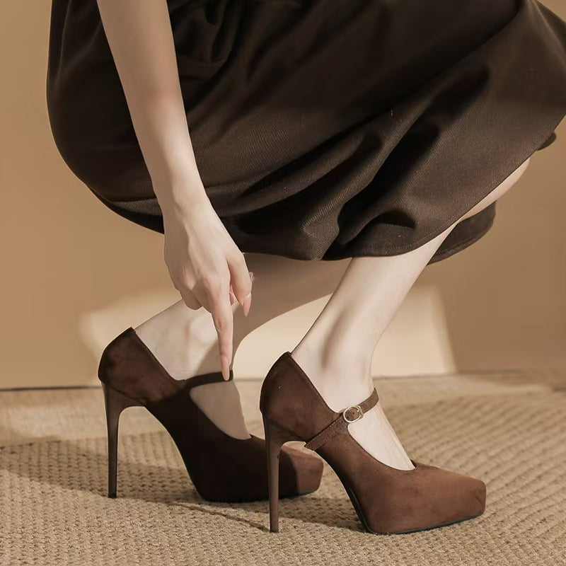 One-word With Pointed Toe Stiletto High French Heels