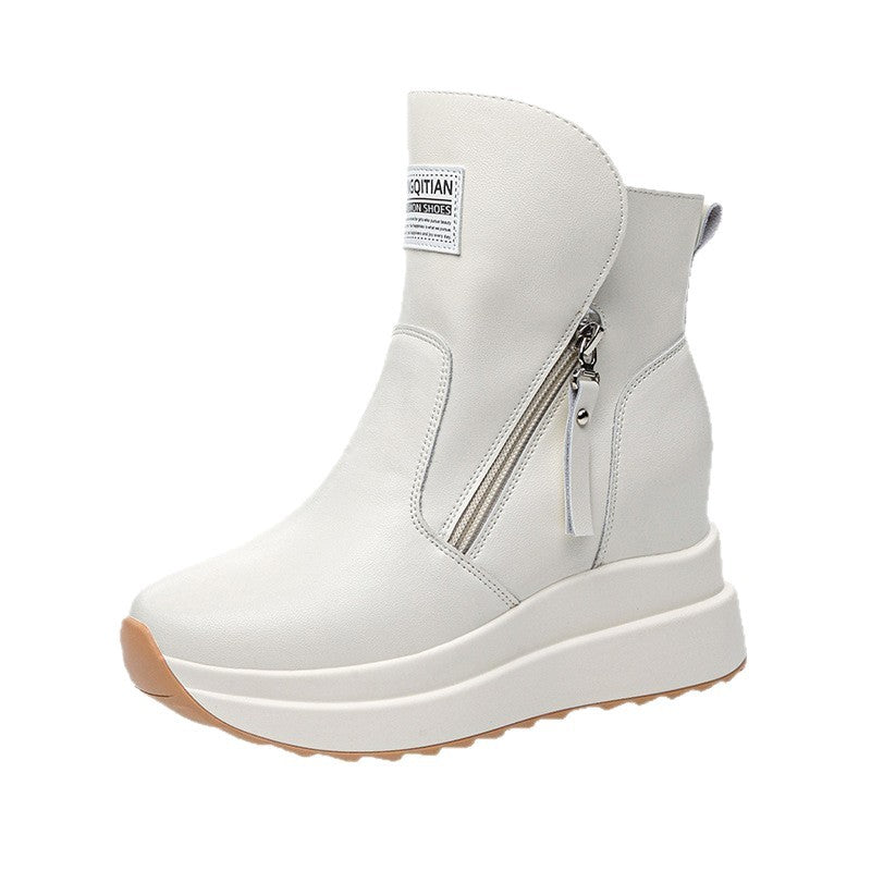 Women's Increasing Insole Flat Platform High Wedge Women's Leather Boots