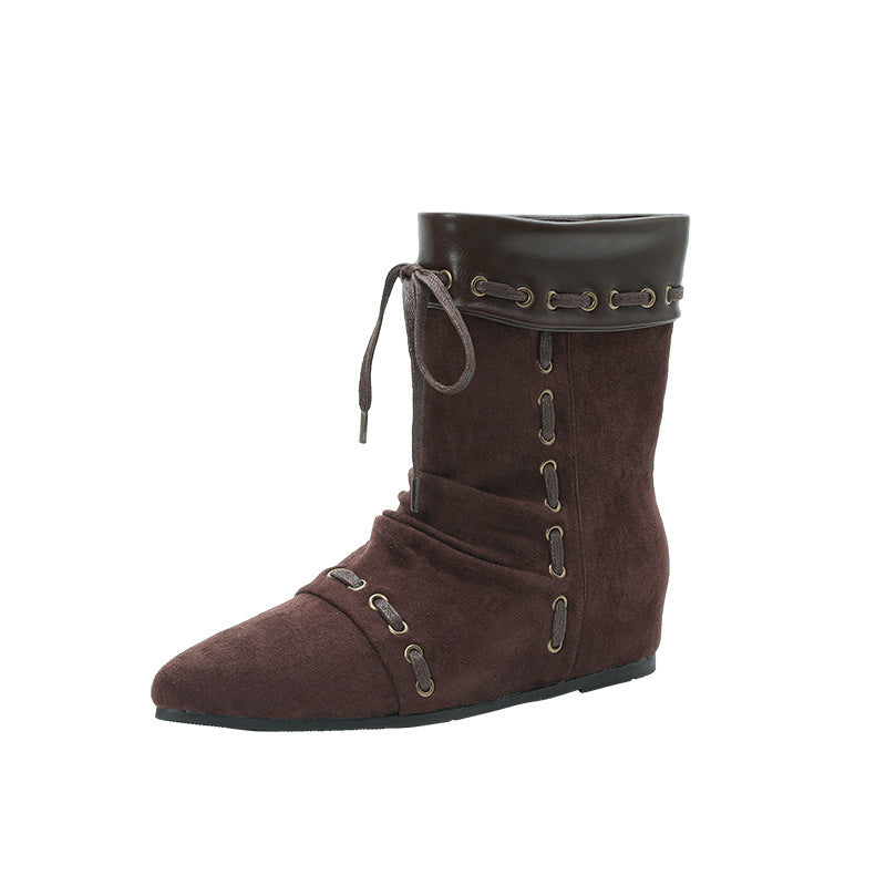 Women's Increasing Insole Western Pointed Toe Flat Ankle Fashion Not Tired Women's Leather Boots