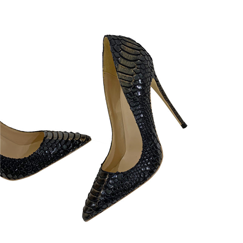 Women's Snakeskin High Pointed Toe Stiletto Low-cut Women's Fashion Shoes