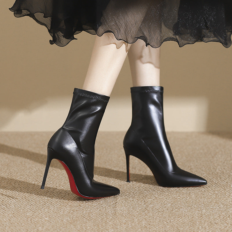 Women's Thin Red Bottom Pointed Stiletto Temperament Black Heels