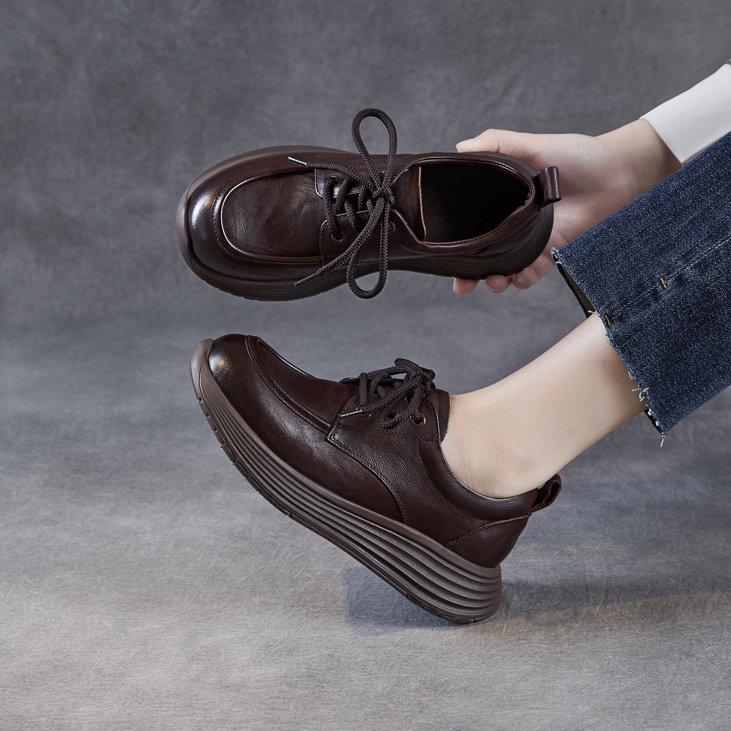 Women's Soft Bottom Wedge Platform Retro Genuine Casual Shoes
