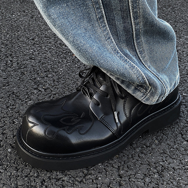 Men's High-grade Genuine Big Head Derby Foam Bottom Personality Embroidered Leisure Men's Casual Leather Shoes