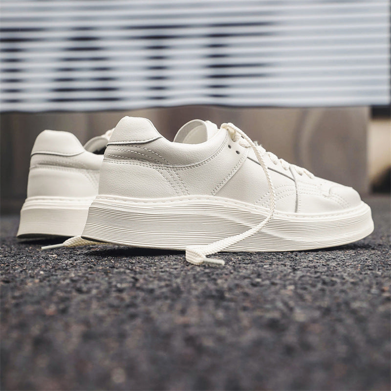 Trendy Fashion Thick Bottom Solid Color Summer Style Men's Casual Leather Shoes