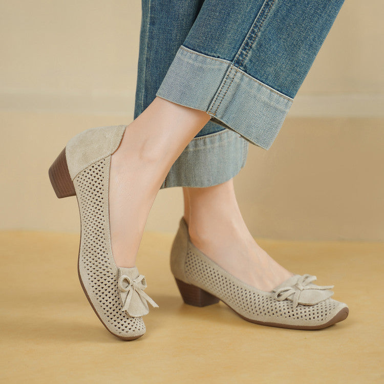 Women's Low-cut Chunky Ballet Spring Bow Hollow Women's Fashion Shoes