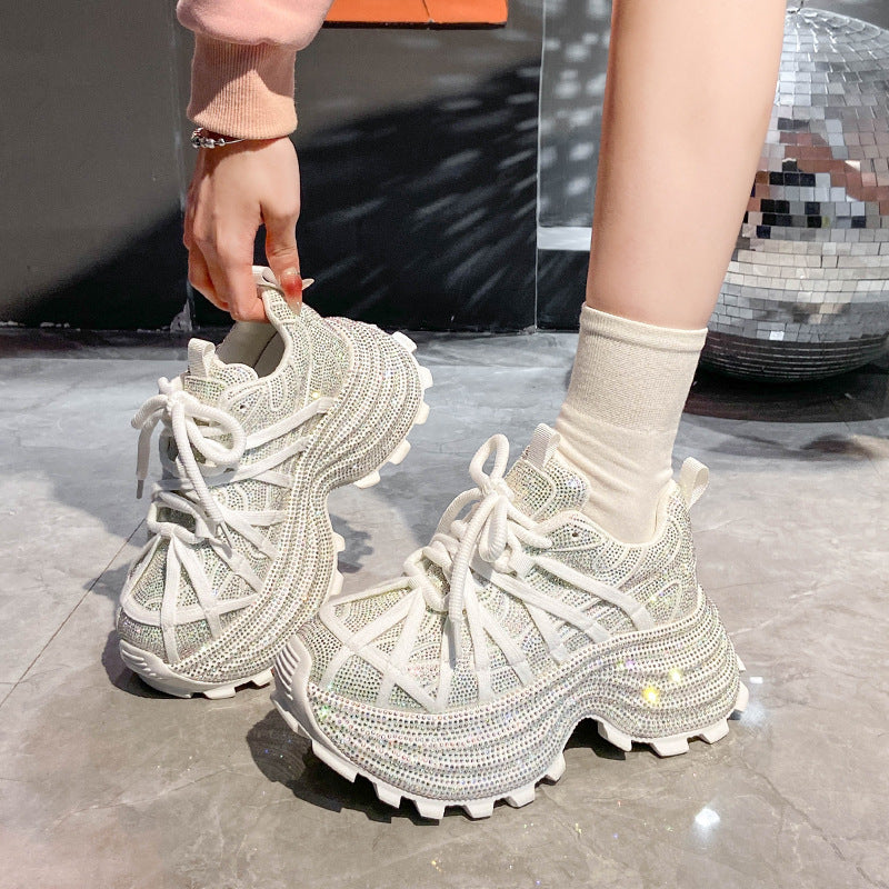 Women's Starry Rhinestone Dad Spring Platform Fried Women's Sports Shoes