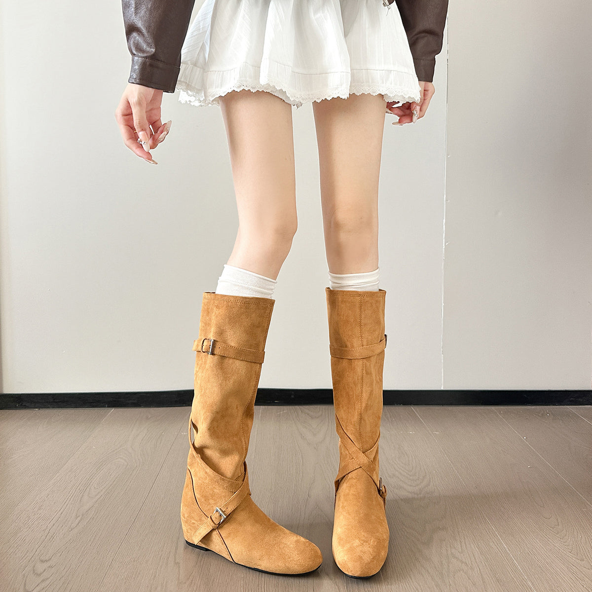 Women's Western Cowboy Riding Plus Veet Below The Knee V Cut Women's Leather Boots